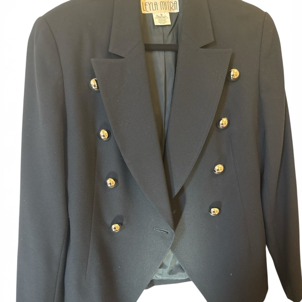 Vintage Leyla Mitra Wool Blazer Made in Japan Double Breasted Jacket - Picture 2 of 6